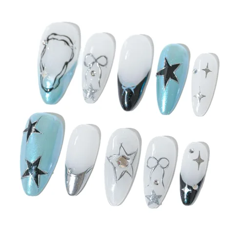 Miniatura 11 de Sun&Beam Nails Uñas a presión hechas a mano medianas con diseño de concha rosa metálica con acabado brillante, 10 piezas para uso diario y ocasiones