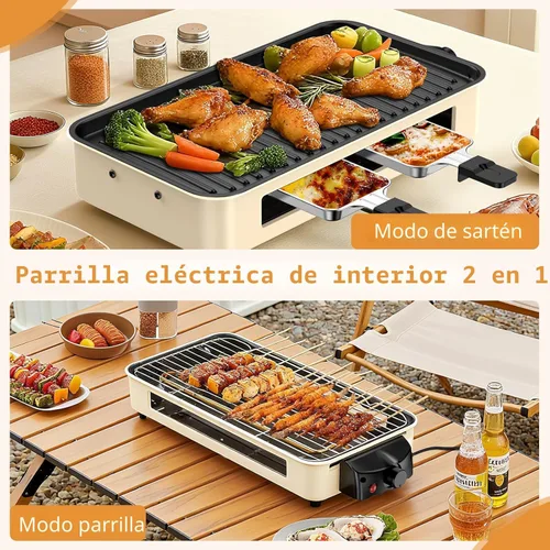 Miniatura 2 de Parrilla Eléctrica para Interiores de 1500W - 2 en 1 Parrilla de Interior Sin Humo para Cocina con Parrilla y Plancha Extraíbles Antiadherentes