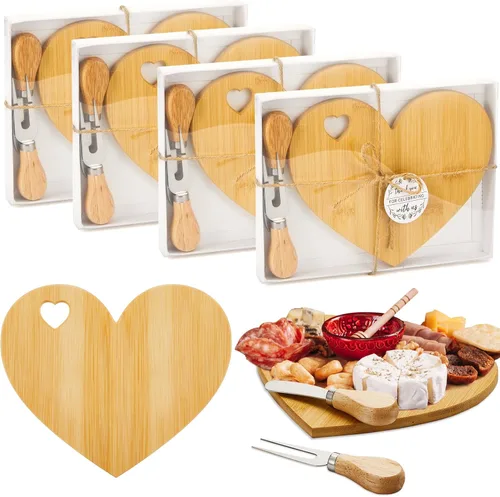 Miniatura 10 de Patelai Juego de 12 Tablas de Queso para Ducha de Soltera, Favores de Corazón, Tablas Mini de Charcutería, Cuchillos de Queso de Madera, Caja