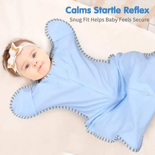Miniatura 4 de Saco de dormir de transición para bebé de 0-3 meses con brazos hacia arriba, cremallera de 2 vías, 100% algodón, brazos adentro/afuera, 0.8 Tog