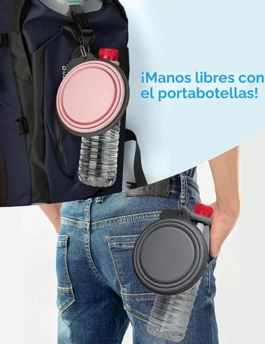 Miniatura 6 de Aonkey Tazones plegables para perros con portabotellas, paquete de 2 cuencos de agua para perros de viaje con mosquetón mejorado, borde moldeado