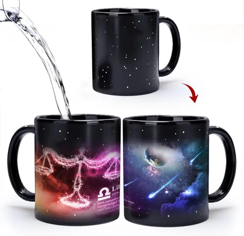Miniatura 8 de Taza de Constelación de Acuario que Cambia con el Calor de 11 oz, Taza de Café de Horóscopo de Acuario, Taza de Cerámica que Cambia de Color, Regalo