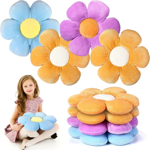 Miniatura 7 de Reginary 4 almohadas de suelo con diseño de flores, bonitas almohadas de felpa con diseño de margaritas, cojines de asiento de suelo para el regreso