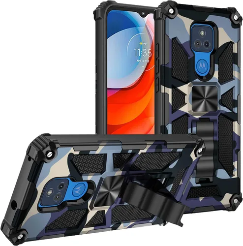 Miniatura 10 de Funda para Moto G Play 2021, grado militar, cubierta probada contra caídas, soporte integrado compatible con soporte magnético para automóvil, funda