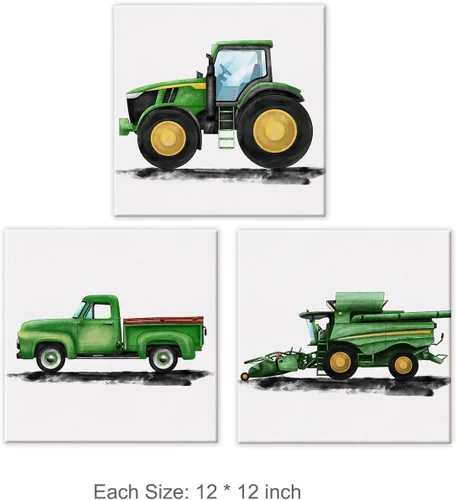 Miniatura 2 de Juego de 3 cuadros enmarcados para decoración de pared de tractores y viejos camiones de granja, cuadros en lienzo, cuadros para el hogar, niños