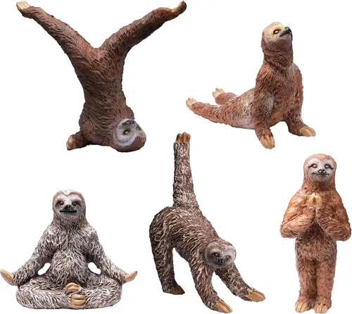 Juego de 5 figuras de yoga con perezosos, figuras de acción de estatua de perezoso de 3 pulgadas, posturas de decoración de yoga