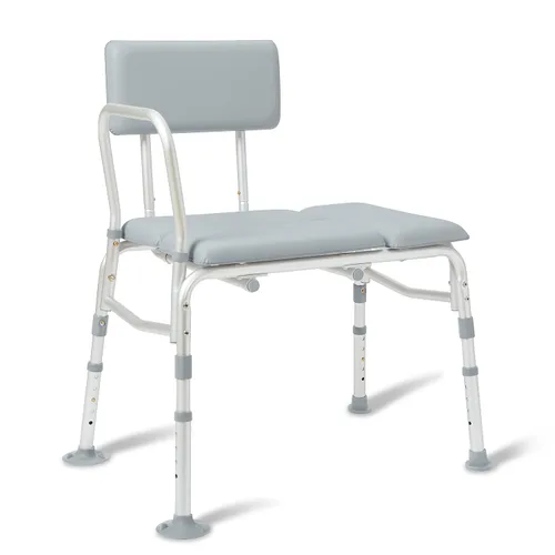 Medline Banco de transferencia acolchado para bañera y ducha, altura ajustable, patas antideslizantes, resistente al óxido, brazo lateral y respaldo