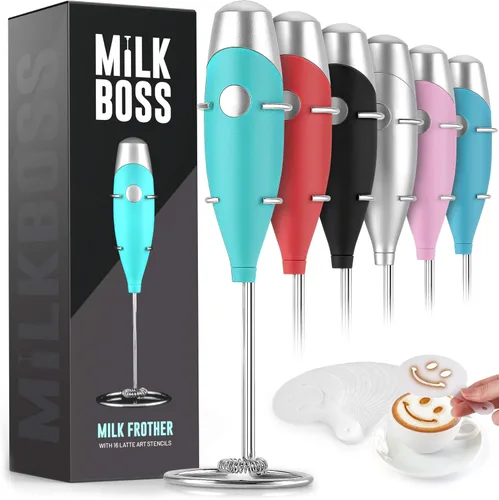 Miniatura 7 de Milk Boss Espumador de leche para café, batidor de matcha de agarre cómodo con baterías incluidas, mezclador eléctrico de matcha y mezclador