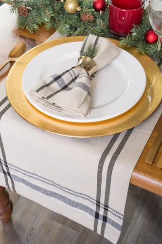 Miniatura 7 de DII Colección de Mesa de Comedor de Rayas Francesas Camino de Mesa Estilo Granja, 14x72 Pulgadas, Gris Pardo/Negro