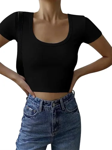 Miniatura 2 de Y2K - Camisetas cortas para mujer, de verano, sexy, lindas, de algodón, acanaladas, recortadas, camisetas básicas