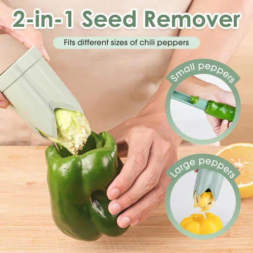Miniatura 2 de Runsgo Descorazonador de semillas de pimiento rojo, descorazonador de frutas de acero inoxidable 2024, para verduras y frutas (1 unidad)