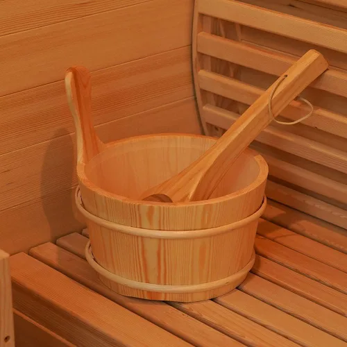 Miniatura 3 de Kit de cubo y cucharón de madera para sauna, accesorios de sauna con termómetro para cualquier barril o sauna de vapor y spa