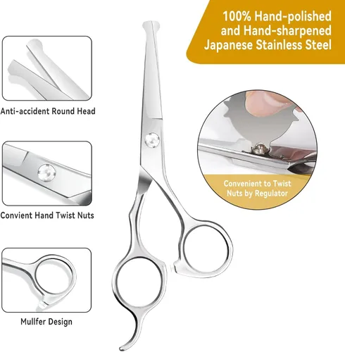 Miniatura 3 de Tijeras de corte de pelo para niños de 6.1 pulgadas, puntas redondeadas, tijeras profesionales de corte de pelo seguras para bebés, niños, mujeres