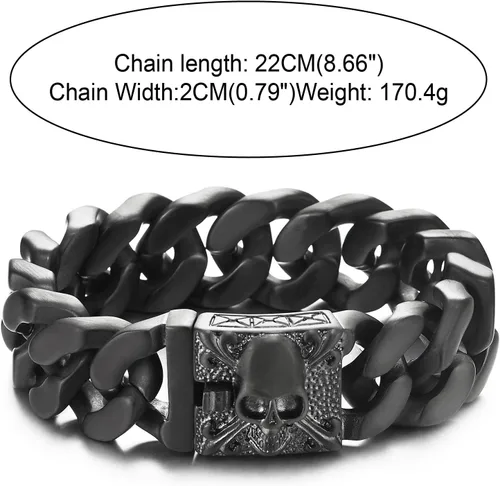 Miniatura 5 de COOLSTEELANDBEYOND Pulsera de cadena de acero cepillado vintage grande para hombre con flor de lis y calavera