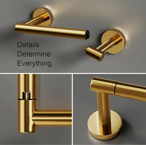 Miniatura 6 de POKIM Soporte de papel higiénico dorado cepillado, dispensador de papel higiénico de acero inoxidable 304 de doble poste para montaje en pared