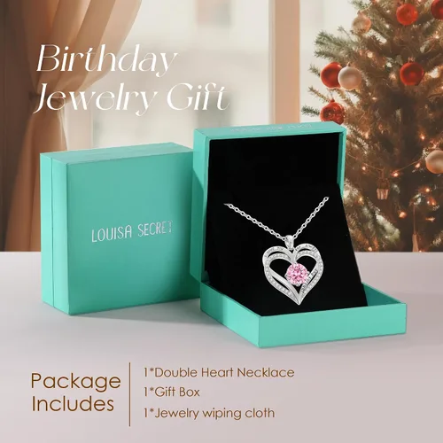 Miniatura 71 de LOUISA SECRET Love Heart Birthstone Necklaces for Women, Birthday Gift for Women, Anniversary Jewelry for Wife Her, 925 Sterling Silver Pendant