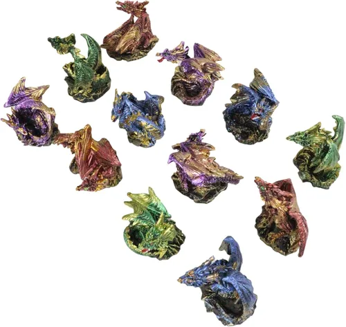Miniatura 5 de Ebros - Juego de 12 dragones en miniatura en diferentes poses de fantasía, mazmorras y dragones, mini escala de 2 pulgadas de alto, esculturas