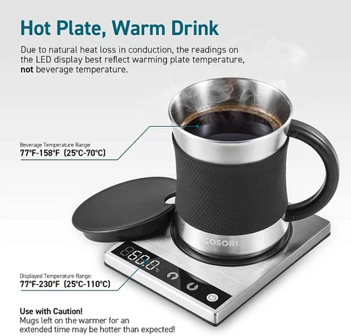 Miniatura 5 de COSORI Calentador de Taza de Café y Juego de Tazas para Escritorio, Calentador de Tazas, Regalos para Oficina y Navidad, Control de Temperatura