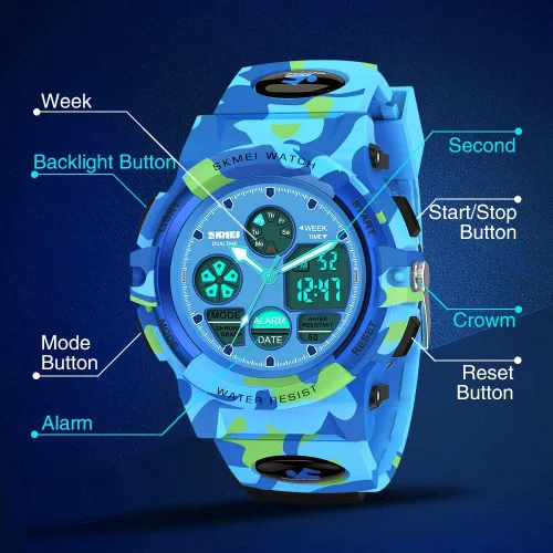 Miniatura 2 de SYOKZEY Reloj deportivo digital LED impermeable de 164.0ft, para niños y niñas, para exteriores, analógico y digital, con alarma y calendario