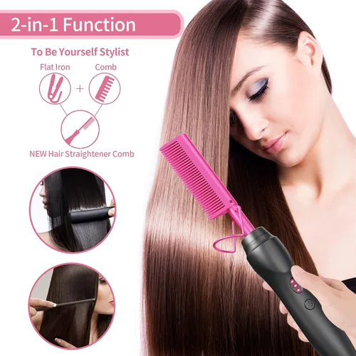 Miniatura 5 de Peines de presión para alisar el cabello, peine eléctrico de cerámica, rizador para cabello negro natural, pelucas de barba, regalo de vacaciones
