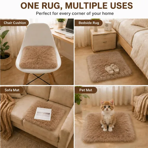 Miniatura 4 de OKAYDA Funda cuadrada de piel de oveja sintética de 18 x 18 pulgadas, cojín de cojín de piel súper esponjosa para silla de tocador, asiento