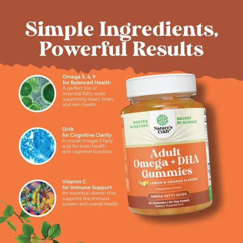 Miniatura 3 de Gomitas Omega 3 para adultos – Gomitas vegetarianas Omega 3 6 9 DHA para la salud cerebral y del corazón y apoyo articular – Suplemento a base