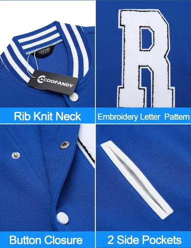 Miniatura 6 de COOFANDY Chaqueta Varsity para hombre ajuste regular casual letterman béisbol chaquetas de bomber