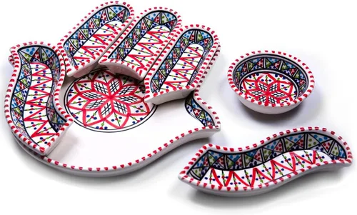 Kamsah Hamsa - Plato para servir – 7 platos coloridos de cerámica pintados a mano para aperitivos, aperitivos, salsas y más – Platos decorativos
