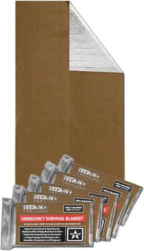 Miniatura 11 de TITAN Survival Mantas de supervivencia de Mylar prémium (paquete de 5) manta térmica de supervivencia de emergencia para campamento, caza, Camuflaje