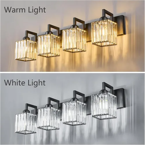 Miniatura 3 de Moderna lámpara de cristal para pared/tocador de baño, de 4 luces, color negro Negro torcido