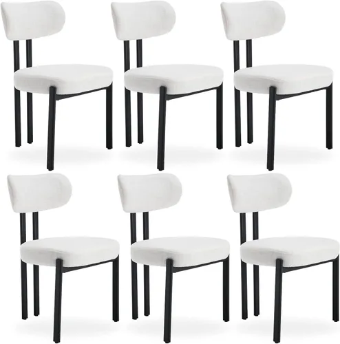 Miniatura 14 de HEAH-YO Juego de 2 sillas de comedor modernas, sillas de cocina de tela de lino con patas de metal negro, sillas laterales tapizadas sin brazos