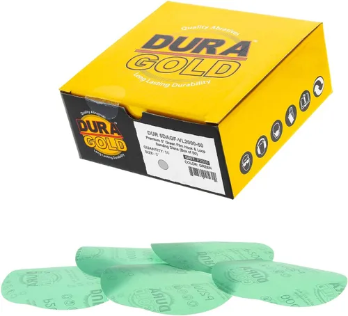 Miniatura 7 de Dura-Gold Discos de lijado de película verde de 5 pulgadas de alta calidad - Grano 80 (caja de 50) - Discos de papel de lija con respaldo de gancho