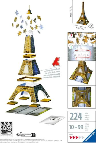 Miniatura 8 de Kit de construcción de la Torre Eiffel Ravensburger con 216 piezas 3D