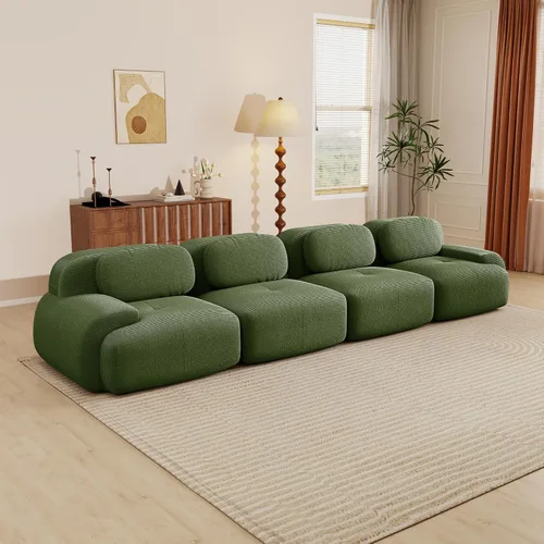 Miniatura 109 de Sofás modulares modulares sin hueso de 82 pulgadas para sala de estar, juego de sofá comprimido de 2 plazas, no requiere montaje, tela de pana, Verde