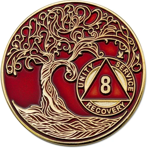 Miniatura 84 de 20 Year Sobriety Mint Twisted Tree of Life - Medallón de recuperación AA chapado en oro, fichas y fichas, color negro