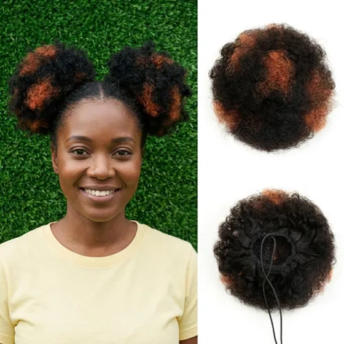 Miniatura 10 de Cola de caballo de cabello humano con cordón para mujeres negras, extensión de cabello humano rizado 4C, 8 pulgadas, aspecto natural, añade volumen