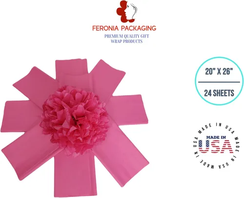 Miniatura 3 de Cuadrados de papel de seda rosa intenso, 24 hojas a granel, papel de regalo premium y suministros de arte para cumpleaños, vacaciones o regalos por