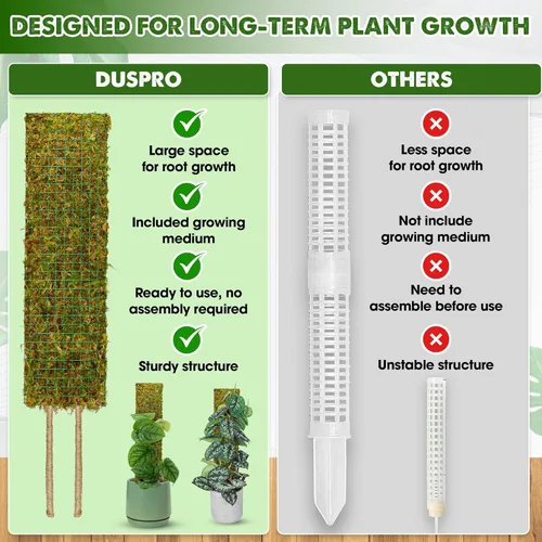 Miniatura 4 de DUSPRO Postes de musgo de malla plana para plantas trepadoras, Monstera, poste de musgo apilable para plantas con musgo real, poste para plantas