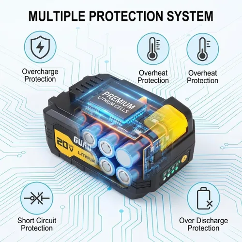 Miniatura 4 de Paquete de 2 baterías de repuesto de 6.0Ah 20V MAX compatibles con herramientas DW 20V, repuesto de iones de litio para DCB200 DCB201 DCB204 DCB207