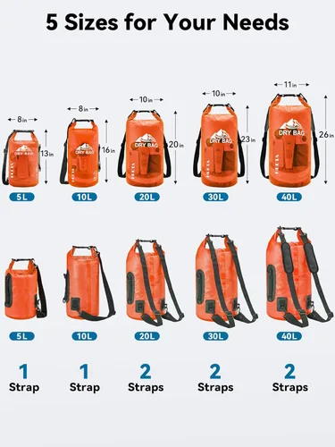 Miniatura 2 de HEETA Bolsa Seca Impermeable para Mujeres y Hombres, 5L/10L/20L/30L/40L Tapa Enrollable Bolsa de Almacenamiento Seca Ligera Mochila con Funda