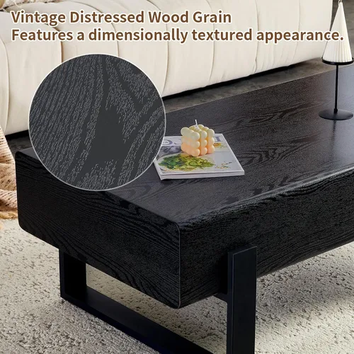 Miniatura 5 de Mesa de Centro Rectangular de 47.24", Mesa de Centro de Madera con Tablero de 7.8" de Grosor, Patas de Metal, Esquinas Redondeadas para Sala