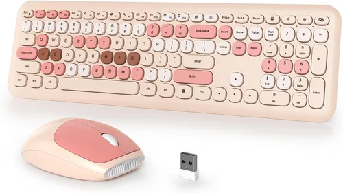 Miniatura 18 de Combo de teclado y mouse inalámbricos para máquina de escribir, 2.4G Office 104 teclas de tamaño completo, retro punk, lindo negro con teclas