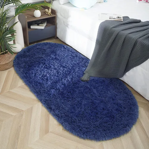 Miniatura 7 de ISEAU Alfombra ovalada esponjosa, moderna alfombra de felpa lanuda para dormitorio de niños, extra cómoda, bonita, alfombra de noche para habitación