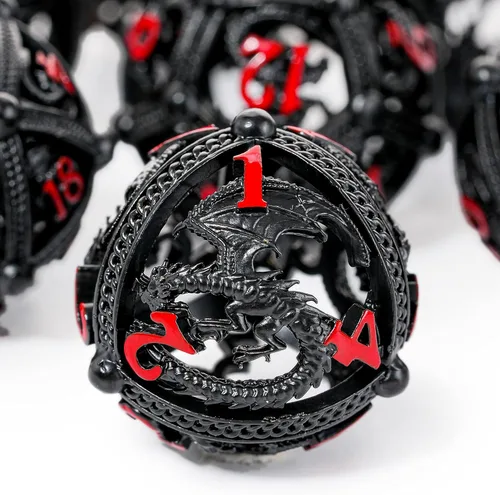Miniatura 12 de Juego de dados de metal para DND – Diseño único de orbe hueco redondo para un mejor rodamiento – Hermoso juego de nudos celtas para juegos de rol