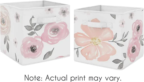 Miniatura 5 de Sweet Jojo Designs Juego de 2 cubos de almacenamiento plegables de tela de acuarela rosa y gris, organizador de juguetes para niños y bebés