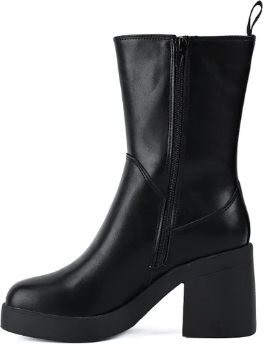 Miniatura 4 de Peach Ting Women's Chelsea Boot Fashion Chunky Platform Slip On Heel Mid Calf Black Audi1