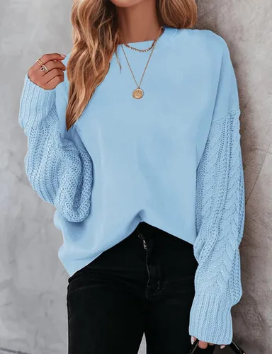 Miniatura 3 de ZESICA Women's 2024 Fall Long Sleeve Crew Neck Solid Color Cable Knit Chunky Casual Oversized Pullover Sweater Tops