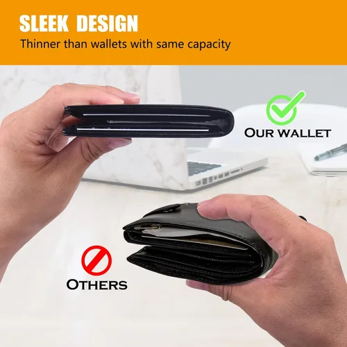 Miniatura 3 de COANJIUO Billetera para hombre delgada y plegable con bloqueo RFID, billetera minimalista con bolsillo frontal con 8 ranuras para tarjetas (negro)