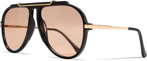 Miniatura 15 de GUVIVI Gafas de sol de aviador de gran tamaño para mujeres y hombres, estilo retro de los años 70, lentes de sol de metal dorado sin enredos