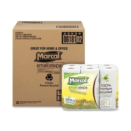 Marcal 6181CT - Toallas de papel, 2 capas, 140 hojas/rollo, 24 rollos/CT, color blanco